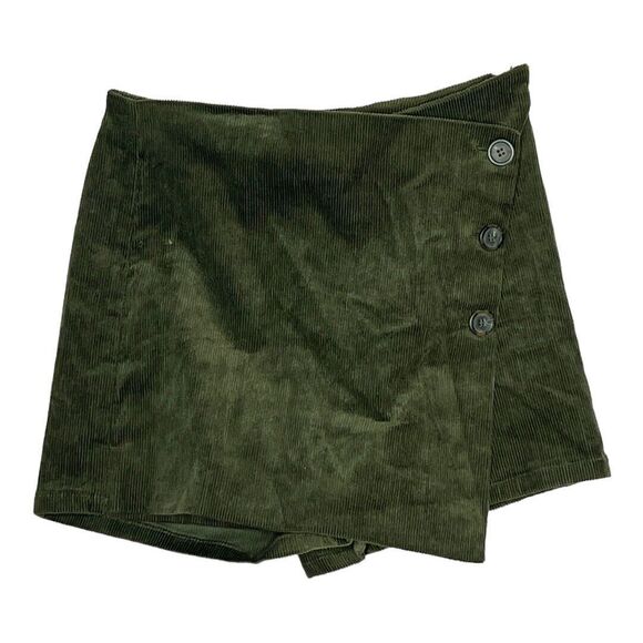 Love Tree Skort Womens Small Olive Green Corduroy Asymmetrical Hem Side Buttons - Picture 1 of 4